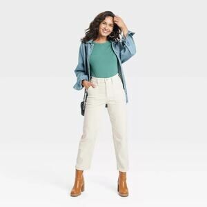 Women's High-Rise Vintage Corduroy Straight Ankle Jeans Off-White